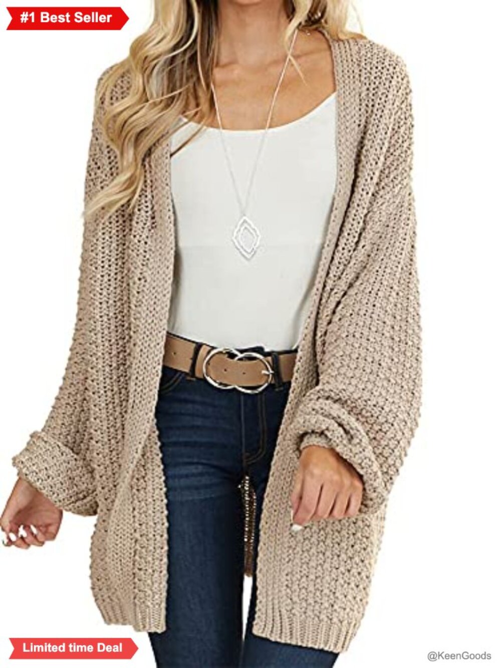 Oversized Open Front Chunky Knit Cardigan Midi Long Sleeve Sweater